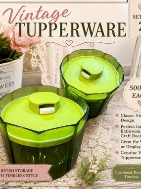 Tupperware Retro Lime Green Storage Jars - Set of 2